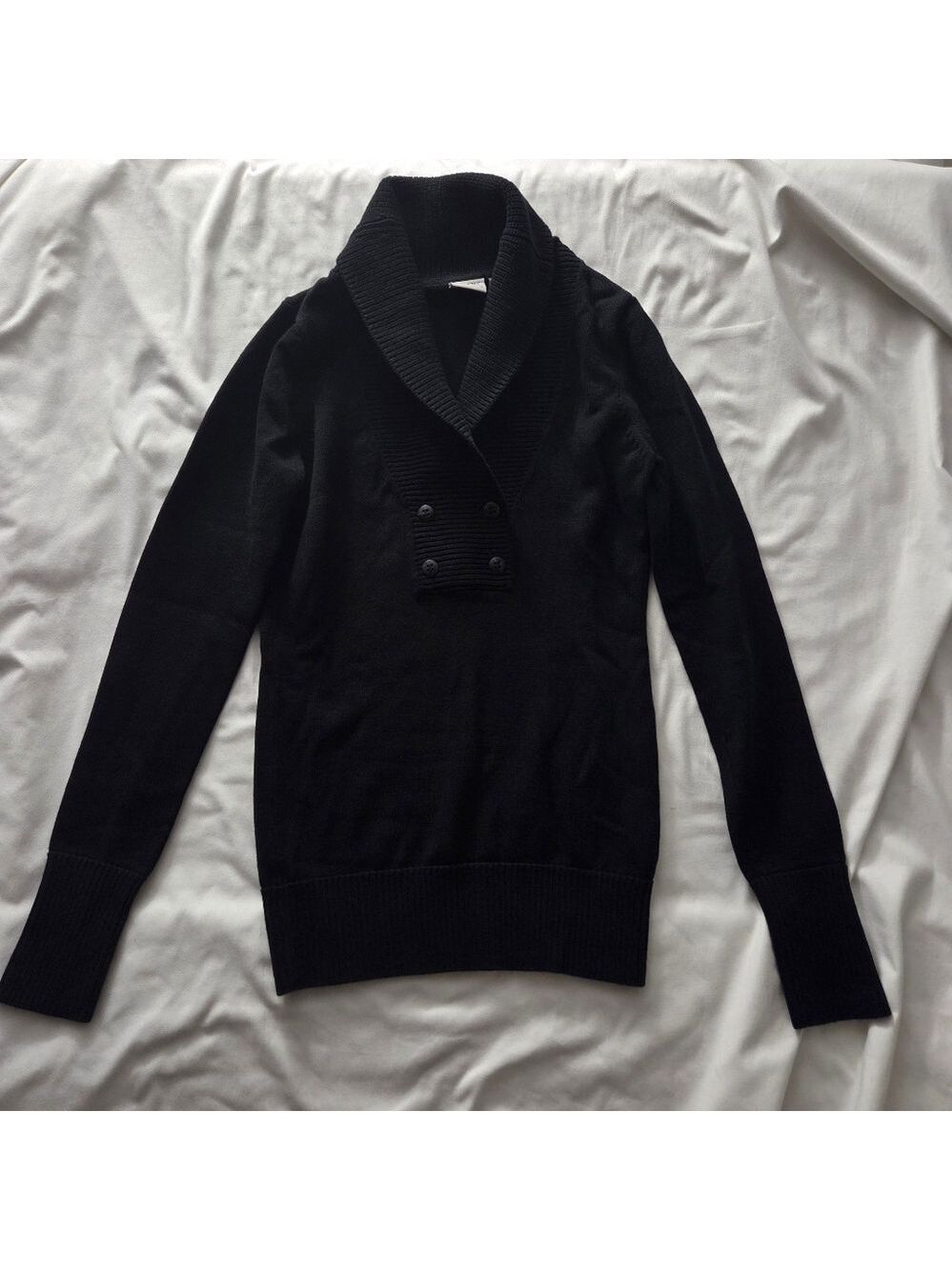 Esprit Black Cotton Shawl Collar Pullover Sweater Small
